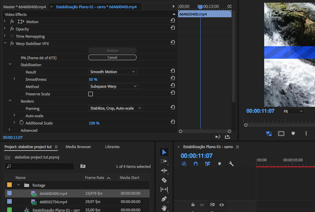 Como estabilizar imagens tremidas no Adobe Premiere quadro effects control