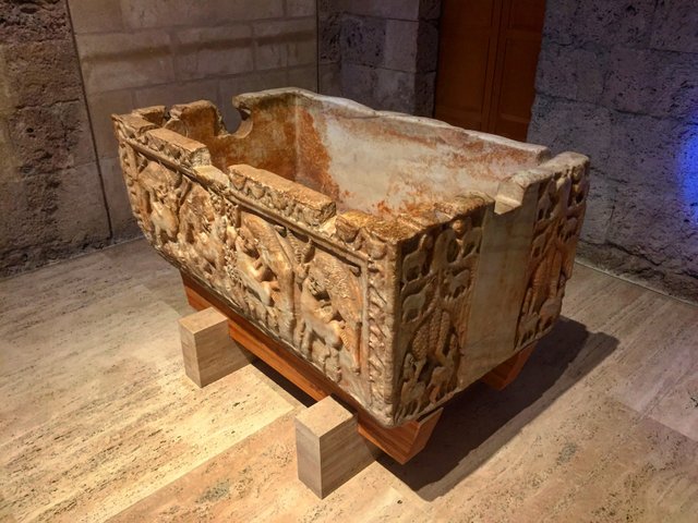 Intricately detailed stone trough within the on-site museum. Received my first warning for taking this photograph.