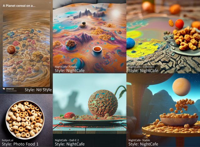 AI Art comparison: A planet cereal on a table