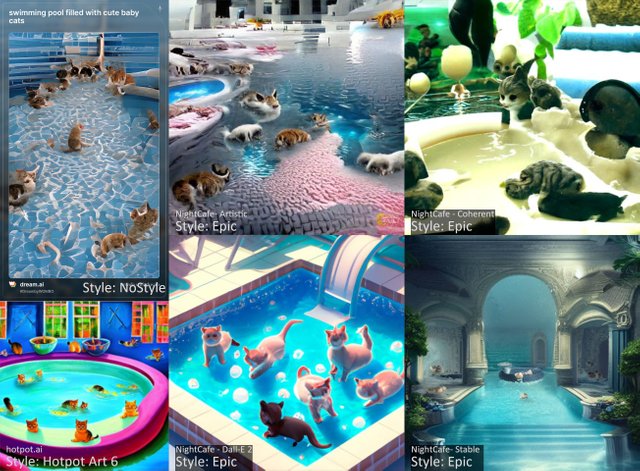 AI Art comparison: Swimming pool filled with cute baby Cats