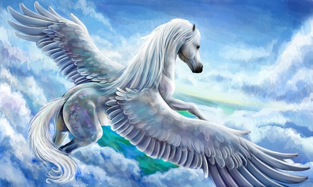Pegasus fliegt über den Wolken Kunst Buntstift Effekt 3D-Look Papier Wandtatto 