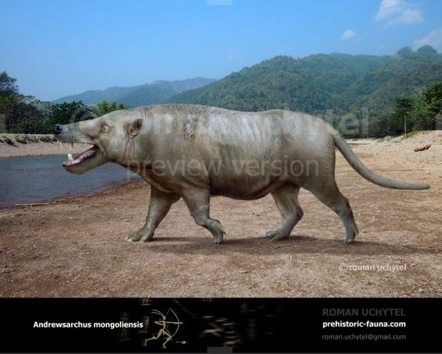 Andrewsarchus w wersji hipopotamopodobnej, autor: Roman Uchytel