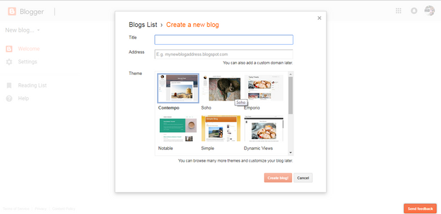 Screenshot of Blogger