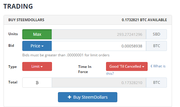 QUE.com.Bittrex.Buy.STEEM.SBD