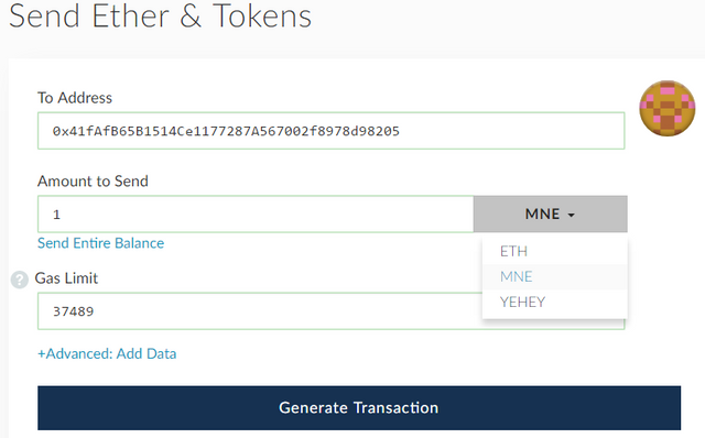 QUE.com.HOWTO.Create.Your.Own.Token.02.MNE.Send1MNEpayment
