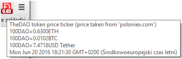 TheDAO token price ticker - screenshot