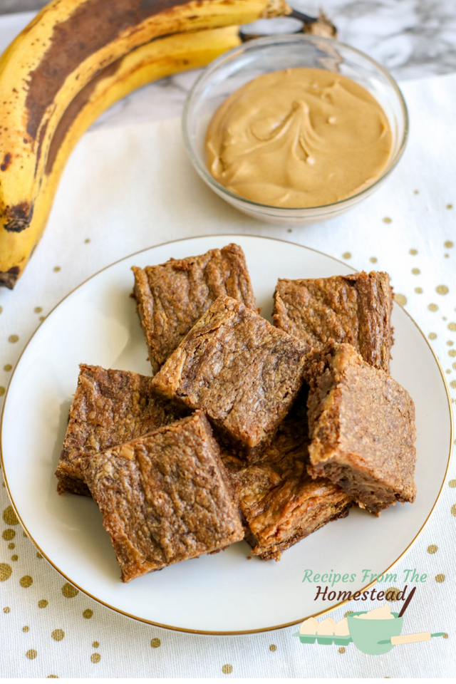 peanut butter banana brownies on plate