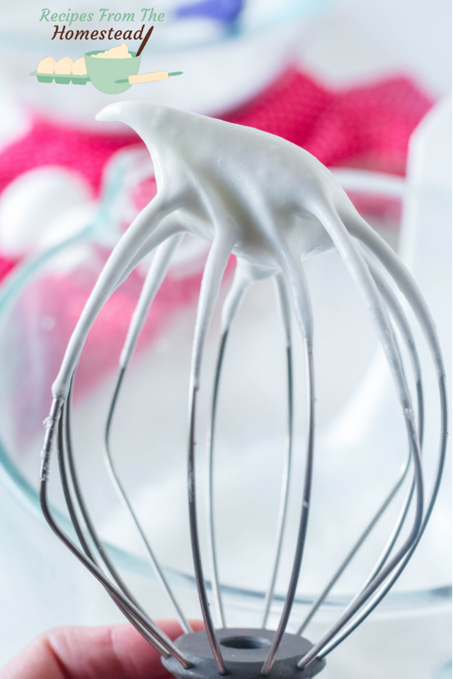 meringue on the end of a wire whisk