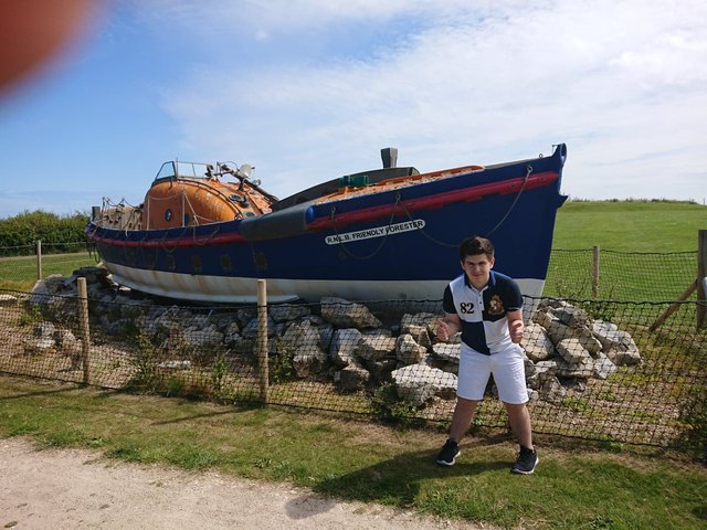 Me in front of the Friendly Forester Lifeboat