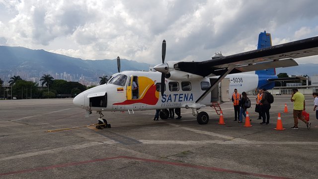 Boarding the plane in Medellin