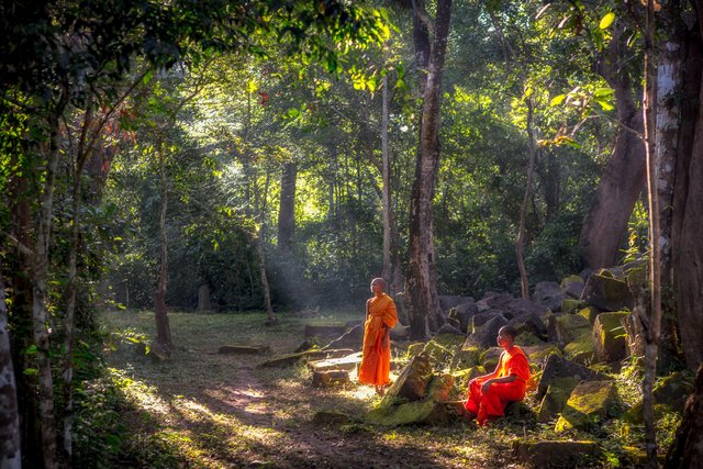 Monks amongst the temple ruins