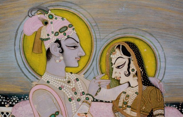 2_Attributed_to_Nihal_Chand._Savant_Singh_and_Bani_Thani_as_Krishna_and_Radha_(detail),_Kishangarh,_ca._1760._Madison_Avenue_gallery.jpg