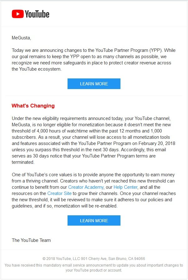 cambio a politicas de Youtube