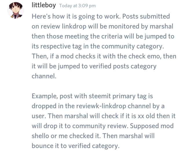 Marshal Steem Moderation Discord Bot Sorting Post Links Into