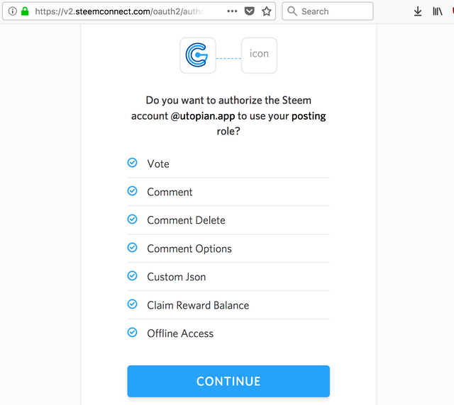 SteemConnect example on utopian.io login flow