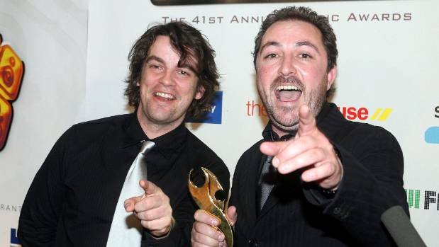 Matt Thomas (L) and James Reid of the Feelers who won Radio Airplay Record of the Year at the NZ Music Awards in 2006.