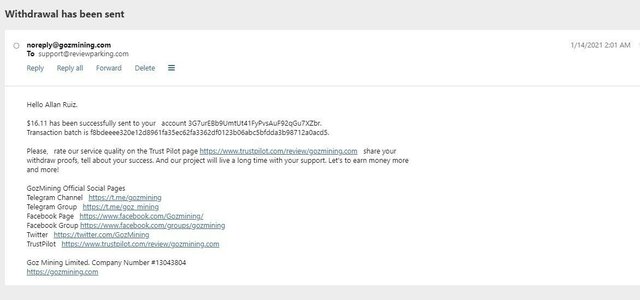 Gozmining.com withdrawal