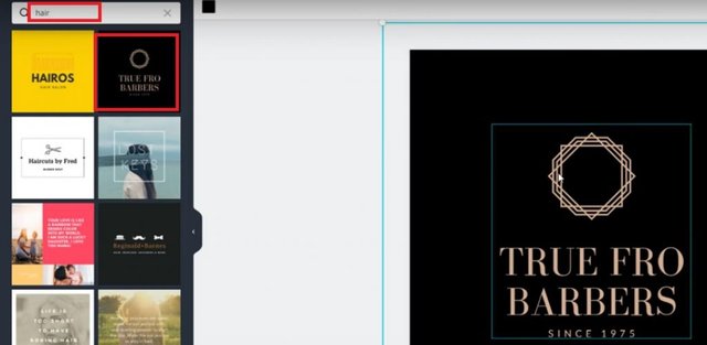 Picture of choosing a design element in canva