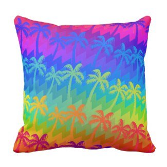 Rainbow palm trees throw pillow