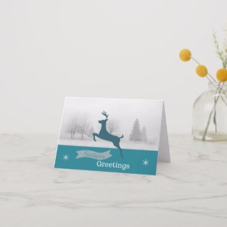 Reindeer / Winter Landscape Seasons Greetings Card