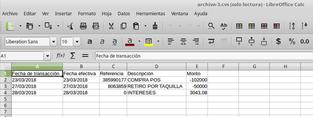 Ventana de LibreOffice Calc