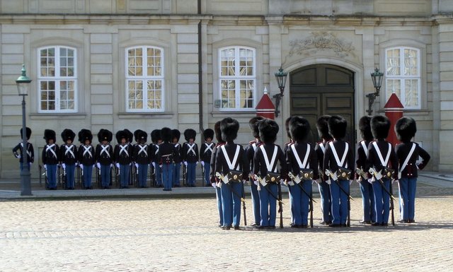 Royal Life Guard platoons during the changing of the guard