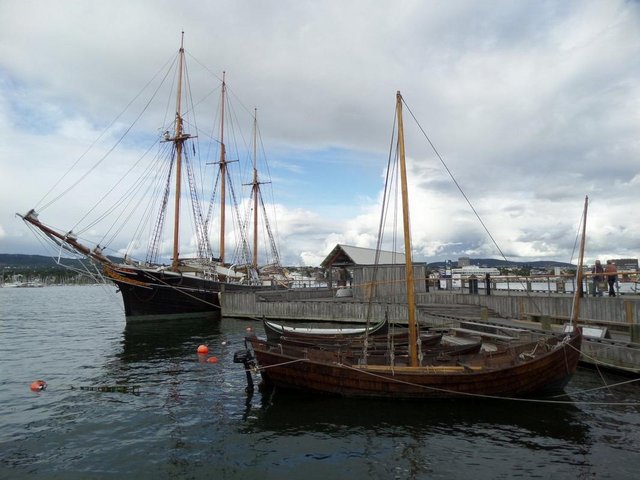 A schooner and boats in Oslo harbor