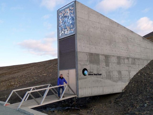 The author at the entrance of the Svalbard Global Seed Vault.