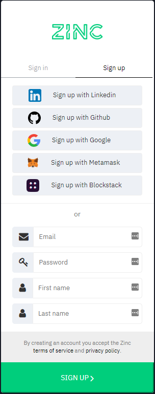 Zinc MetaMask