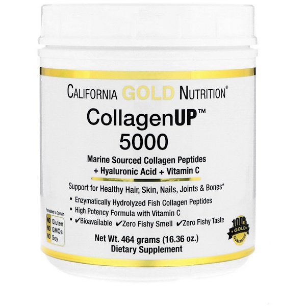 California Gold Nutrition, Collagen UP 5000, Marine-Sourced Collagen Peptides + Hyaluronic Acid + Vitamin C, 16.36 oz (464 g)