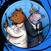 User avatar of a bear and bull in suits with guns