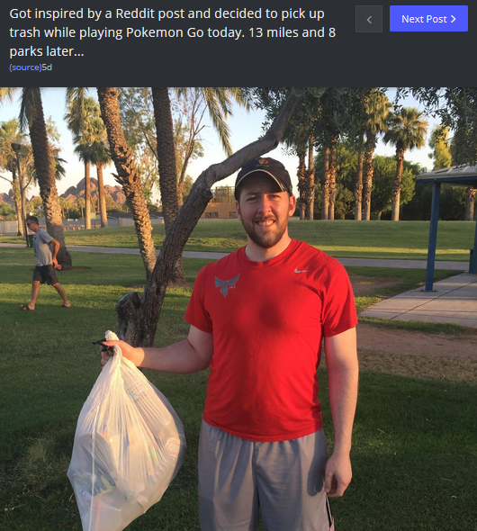 Imgur post of man picking up trash playing PokemonGO