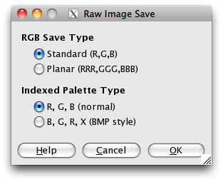 Fig 3. Using Gimp to output Raw format files