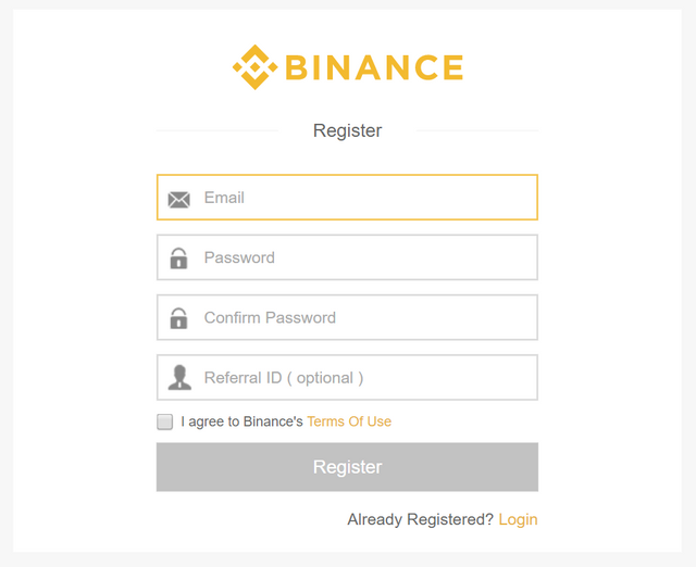 Binance Registration Form
