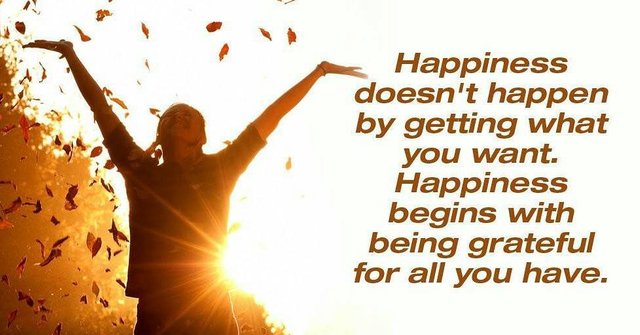 Happiness does not happen by getting what you want. Happiness begins with being grateful for all you have.