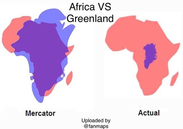 Greenland Vs Africa 1 Mercator Projection 2 Actual Size Sizes Africa 30 370 000 Sq Km Gre Steemit
