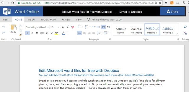 Dropbox MS Word editing
