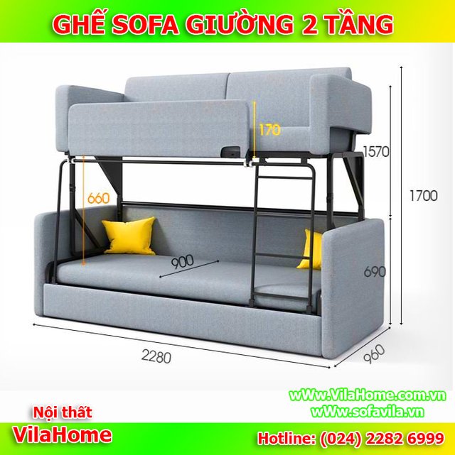 Kích thước sofa giường 2 tầng