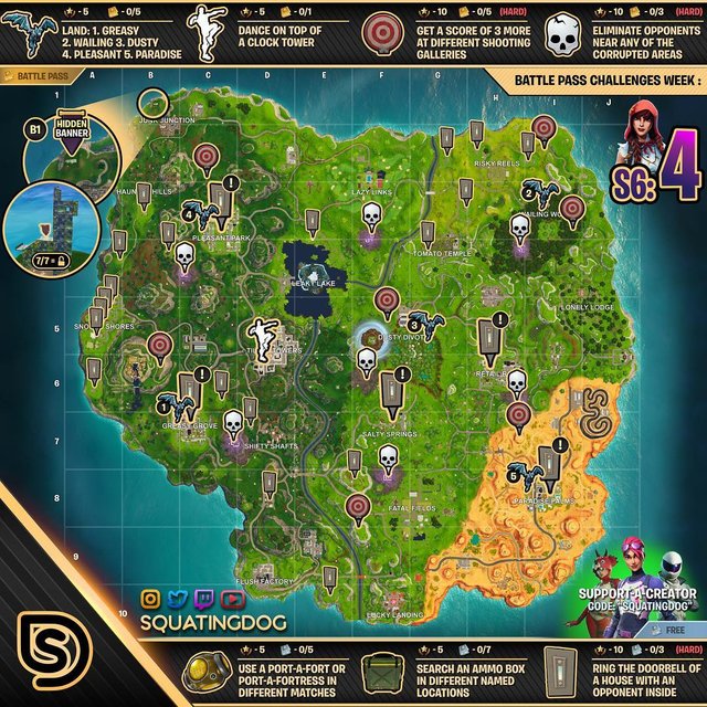 fortnite season 6 week 4 challenges cheat sheet - fortnite week 9 cheat sheet season 6