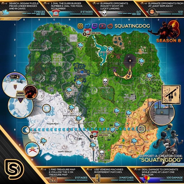 Fortnite Season 8 Week 8 Challenges Cheat Sheet