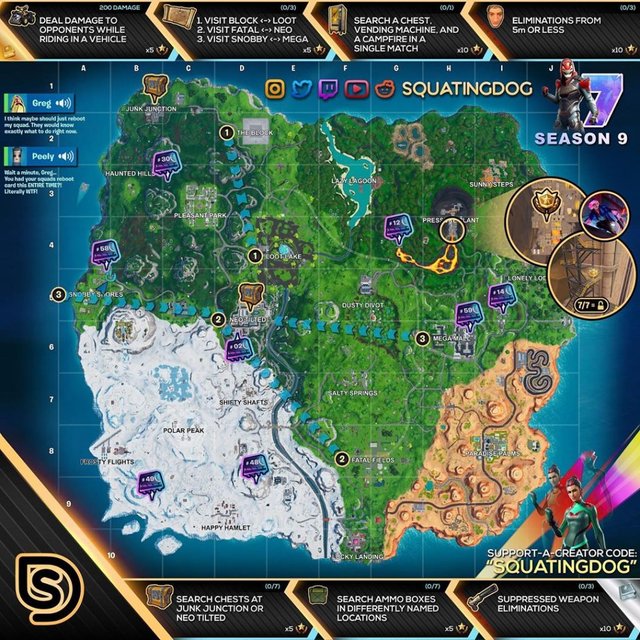 Fortnite Season 9 Week 7 Challenges Cheat Sheet