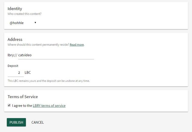 Publishing on LBRY app step 2