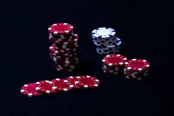 Closeup Poker Chips Black Background — Stock Photo, Image