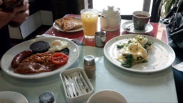 Paul's big brekkie and Dee Ann's Eggs with spinach, cropped.jpg