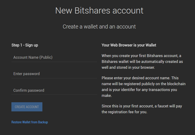 Bitshares account creation