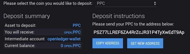 Deposit/Withdraw copy address button