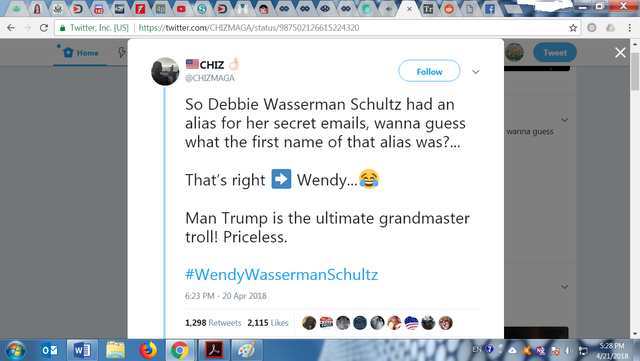 Qanon Debbie Wasserman Schultz is Wendy Trump twitter grandmaster 4 21 2018.png