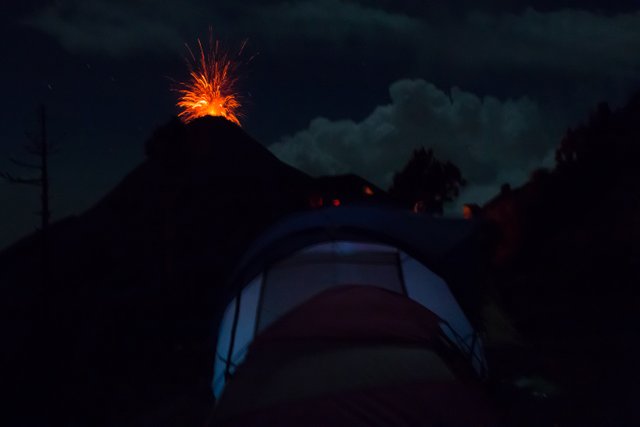 Watching the eruptions from camp