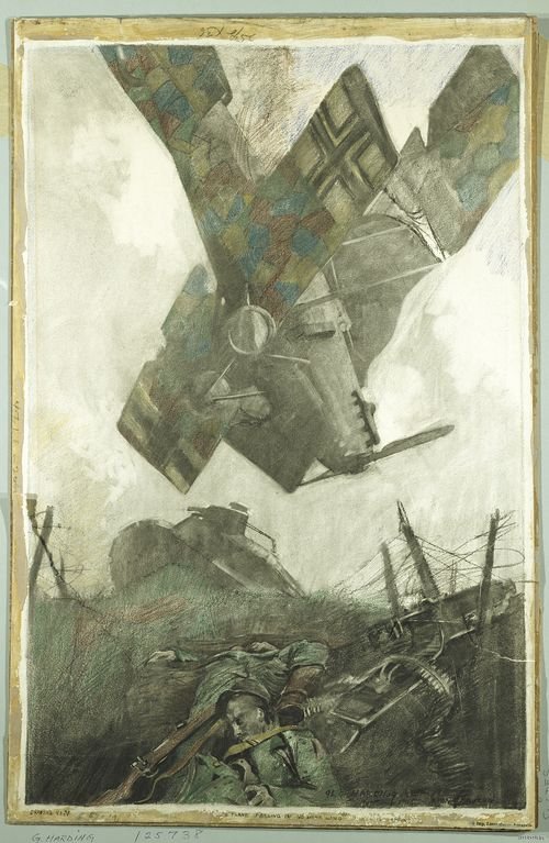 Boche_Plane_Falling_in_No_Man's_Land_of_Verdun_Offensive_by_George_Matthews_Harding.jpg