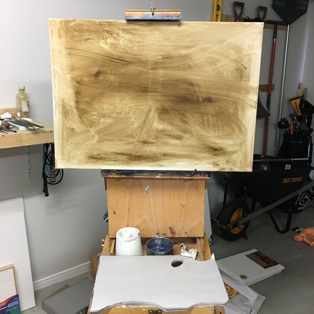 1. Stain The Canvas. Painting Tutorial - Secrets On The Lake.JPG